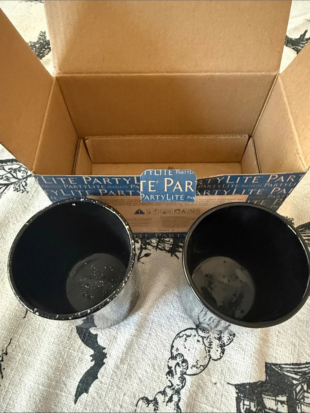 PartyLite Black & Silver Spiderweb Glass Votive Pair